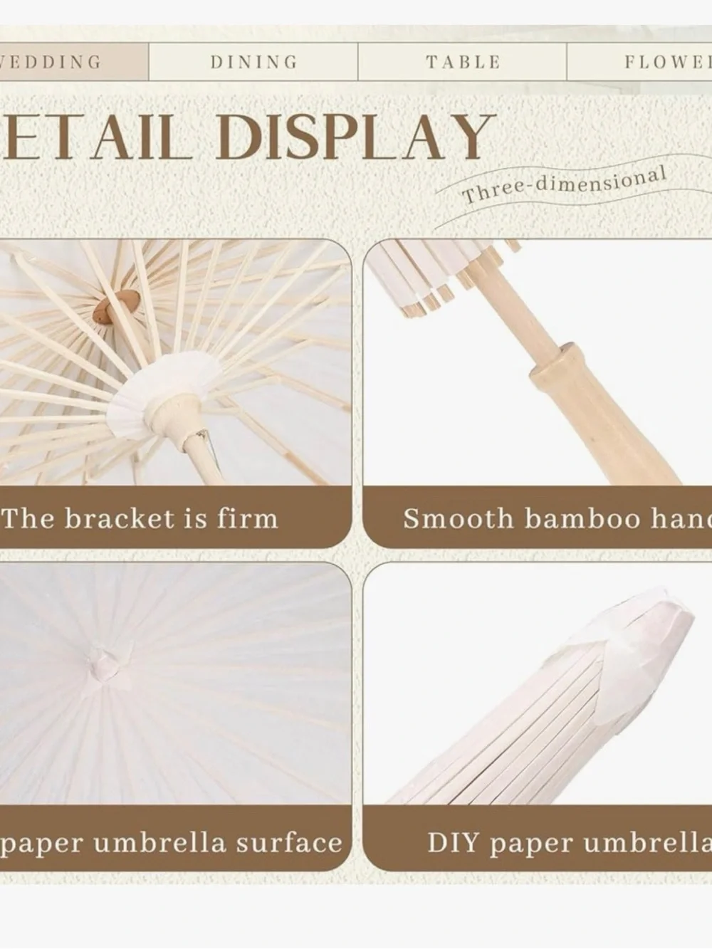 Paper Parasol Wedding Umbrellas in Cream - Set of 8 - Picture 4 of 5
